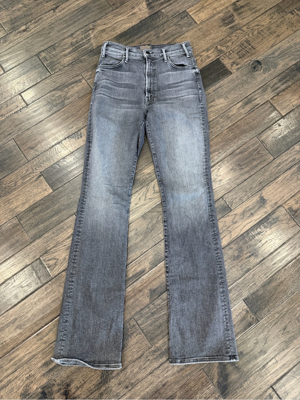 MOTHER Hustler Heel Jeans 29 Magic 8 Ball Gray High Rise Flare EUC
